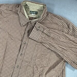 Eddie Bauer Long Sleeve Button Up Shirt 3XLT Brown Plaid Wrinkle Free Relaxed